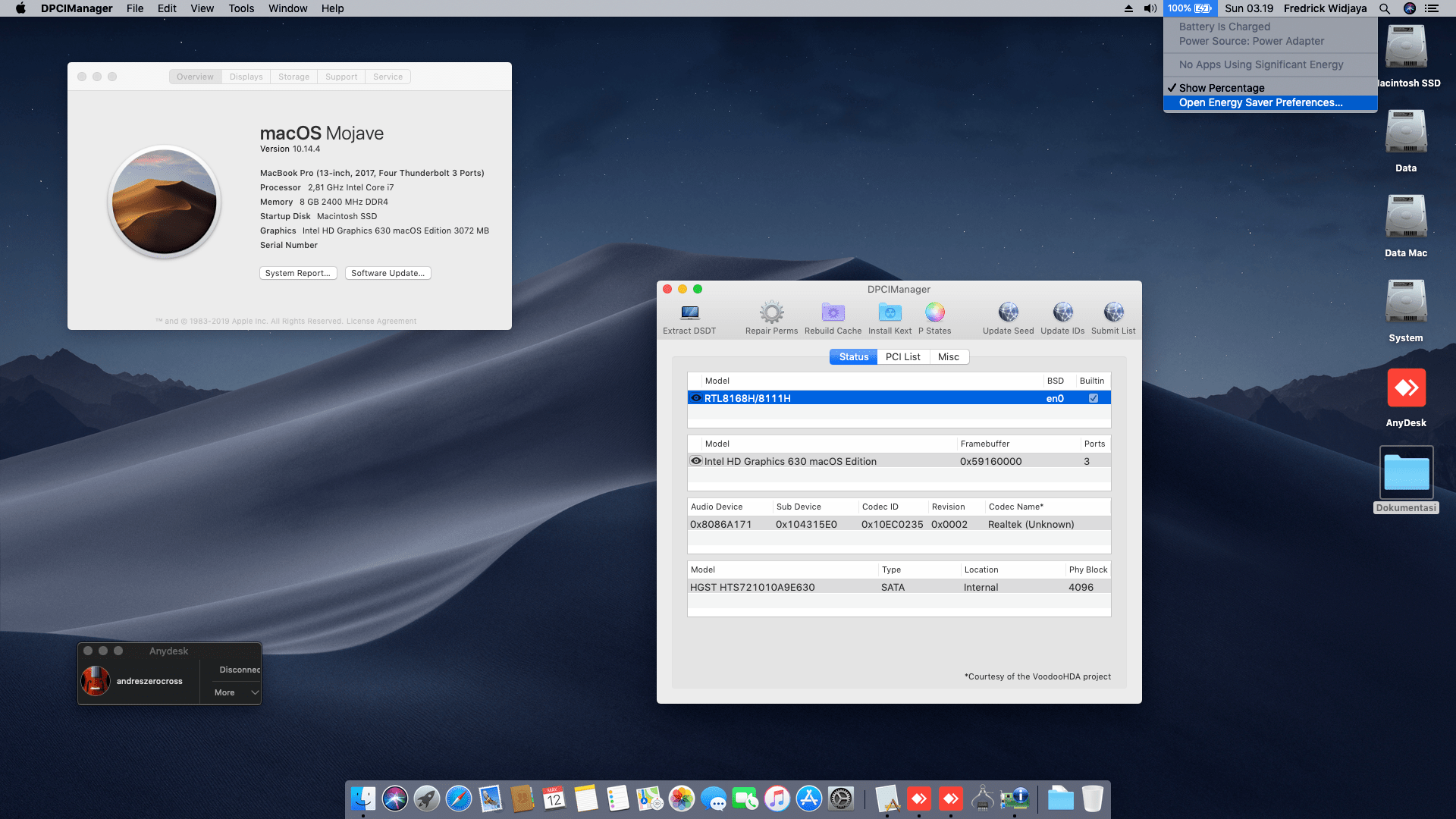 Success Hackintosh macOS Mojave 10.14.4 Build 18E226 at Asus ROG GL553VD-FY280